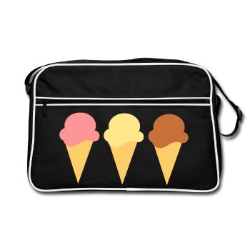 Eis Eiscreme Erdbeereis Vanilleeis Schokoeis - Retro Tasche - Schwarz/Weiß - Vorne
