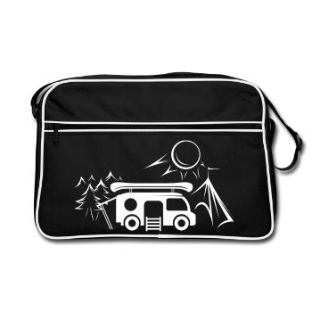 camping outdoor Reisen Outdoor Symbol icon Logo - Retro Tasche - Schwarz/Weiß - Vorne