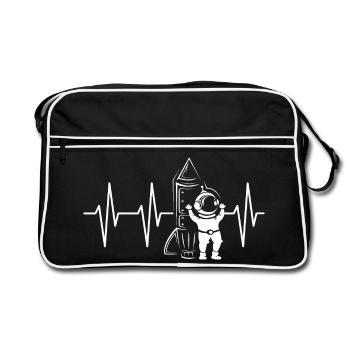 Rocketman Heartbeat Pulse Rocket Astronaut Symbol - Retro Bag - black/white - Front