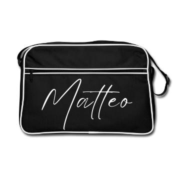 Matteo Name T-Shirt Geschenk Für Männer - Retro Tasche - Schwarz/Weiß - Vorne