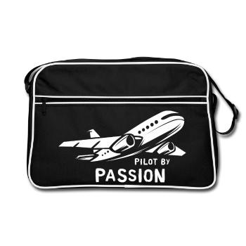 Pilot by Passion - Flugzeug und Fliegerei Logo - Retro Tasche - Schwarz/Weiß - Vorne