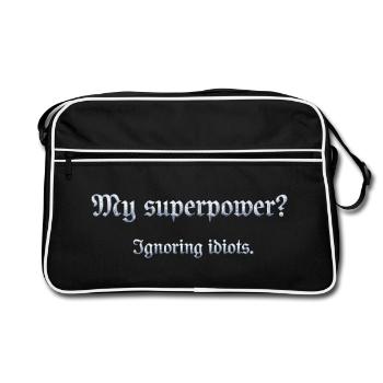 Humorous superpower sentence with wit - Retro Bag - black/white - Front