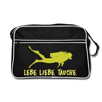 Lebe Liebe Tauchen Taucher Geschenk Tauchsport - Retro Tasche - Schwarz/Weiß - Vorne