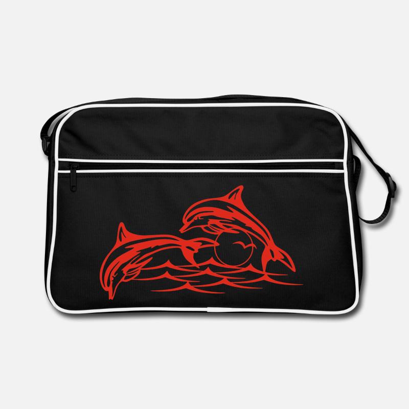 Rote Delfine Retro Tasche