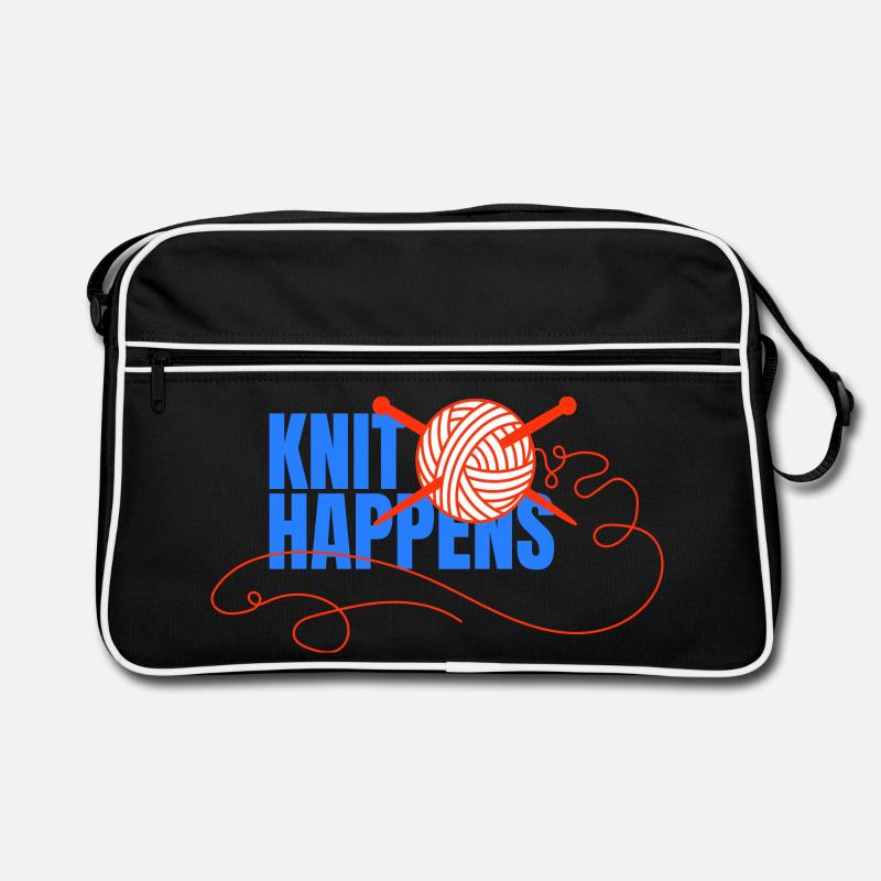 Knit Happens Logo Strickdesign - Retro Tasche - Schwarz/Weiß
