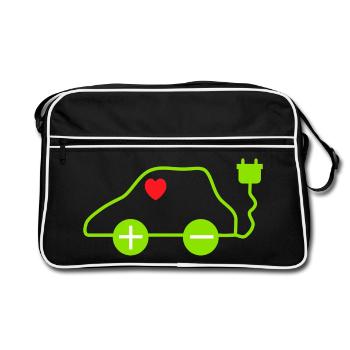 Green E-Car Heart Design - Retro Bag - black/white - Front