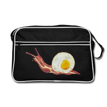Baconschnecke Bacon and egg Spiegelei - Retro Tasche - Schwarz/Weiß - Vorne