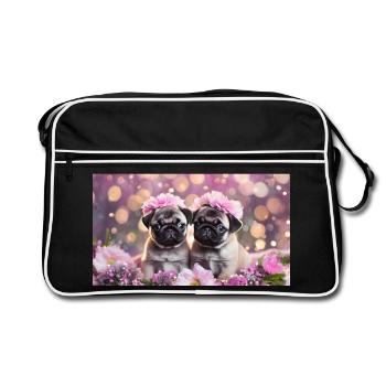 Mignons bébés chiens avec des couronnes de fleurs - Sac Retro - noir/blanc - Devant