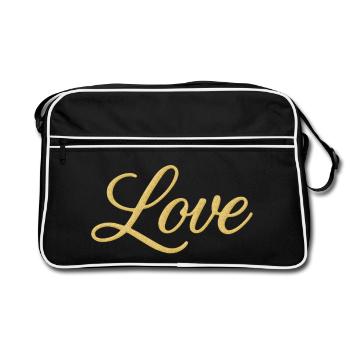 Gold Glitter Love Script Design - Retro Bag - black/white - Front