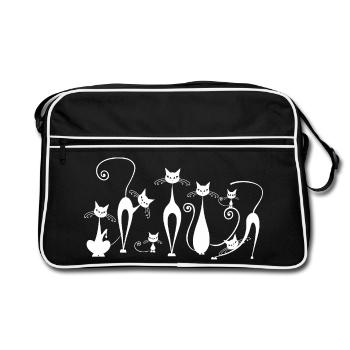 Playful Cats Silhouettes in Sketch Style - Retro Bag - black/white - Front