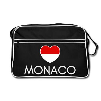 Heart with Monaco flag, I love Monaco - Retro Bag - black/white - Front