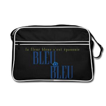 Blue Flower Bloom in French Typography - Retro Bag - black/white - Front
