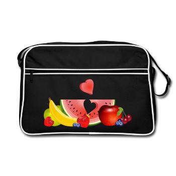Fruits colorés avec pastèque et cœur - Sac Retro - noir/blanc - Devant