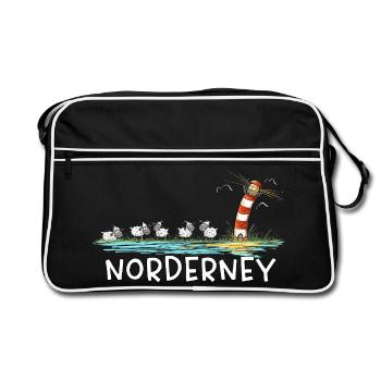 Norderney I Schafe Leuchtturm Nordsee Insel - Retro Tasche - Schwarz/Weiß - Vorne
