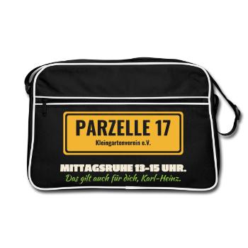 Kleingarten Parzelle Mittagsruhe Schrebergarten  - Retro Tasche - Schwarz/Weiß - Vorne