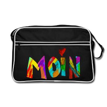 Moin Regenbogen Pinselbuchstaben - Retro Tasche - Schwarz/Weiß - Vorne