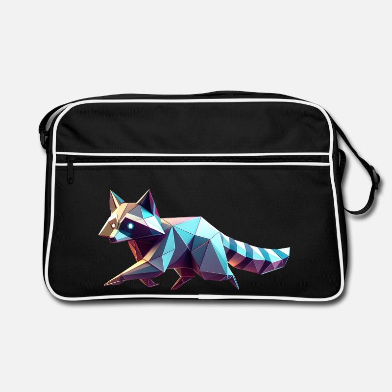 Geometrischer 3D-Origami-Waschbär - Retro Tasche - Schwarz/Weiß