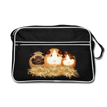 Drei süße Meerschweinchen im Stroh – Freunde - Retro Tasche - Schwarz/Weiß - Vorne