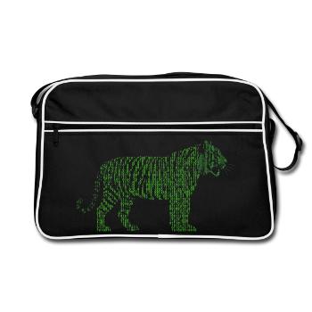 Binärcode Green Matrix Tiger Tech Cyber - Retro Tasche - Schwarz/Weiß - Vorne