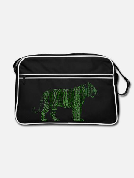 Binärcode Green Matrix Tiger Tech Cyber - Retro Tasche - Schwarz/Weiß