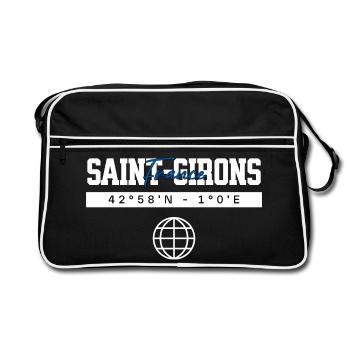 Saint-Girons Frankreich Koordinaten Reise Souvenir - Retro Tasche - Schwarz/Weiß - Vorne