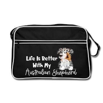Funny Australian Shepherd Blue Merle - Retro Bag - black/white - Front