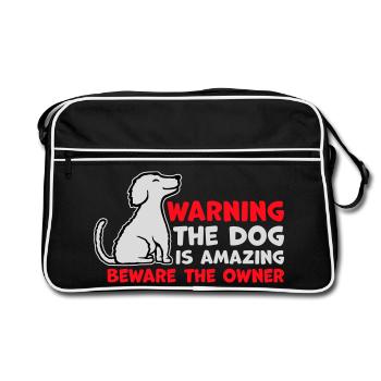 Attention chien est incroyable Attention propriétaire Hunde Haustier - Sac Retro - noir/blanc - Devant