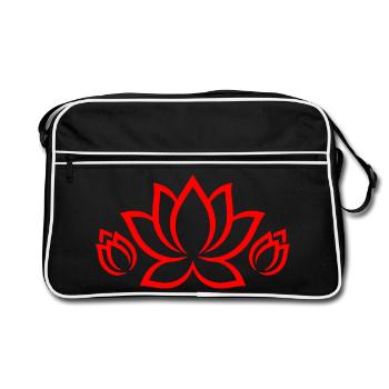 Red Lotus Silhouette – Floral Mandala Pattern - Retro Bag - black/white - Front