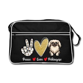 Paix, Amour, Pékinois - Chien Peke, Maman, Papa, Chien de Compagnie - Sac Retro - noir/blanc - Devant