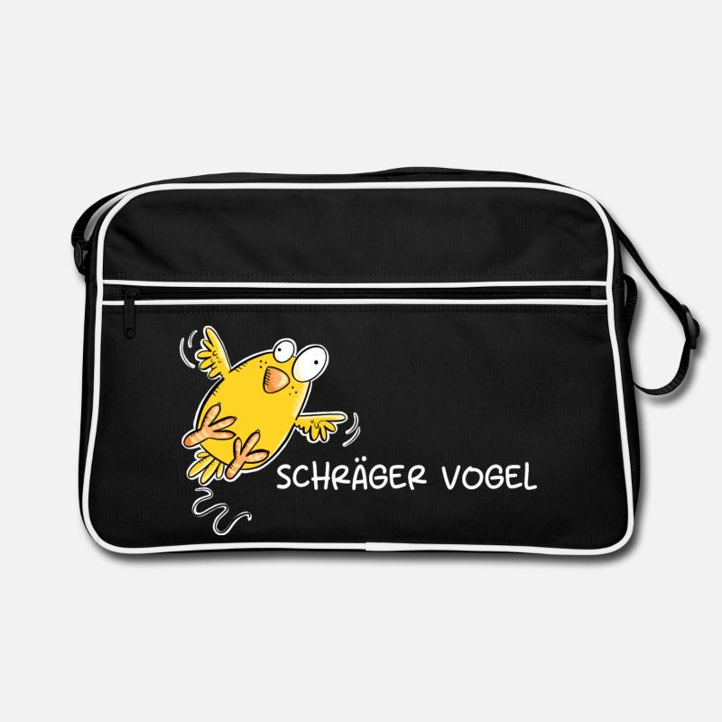 Schräger Vogel I Statement Spruch - Retro Tasche - Schwarz/Weiß