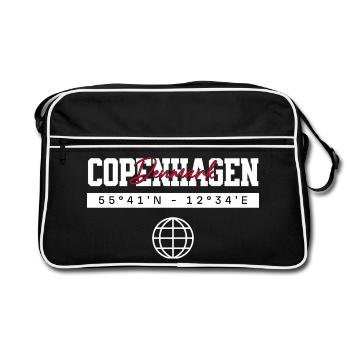 Kopenhagen Dänemark Koordinaten Reise Souvenir - Retro Tasche - Schwarz/Weiß - Vorne