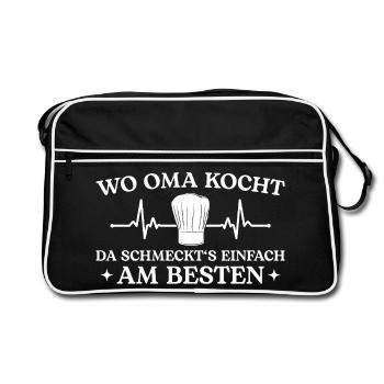 Wo Oma kocht schmeckt's am besten Köchin - Retro Tasche - Schwarz/Weiß - Vorne