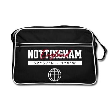 Nottingham England Koordinaten Reise Souvenir - Retro Tasche - Schwarz/Weiß - Vorne