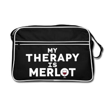 My Therapy Is Merlot Funny Wine Saying - Retro Bag - black/white - Front