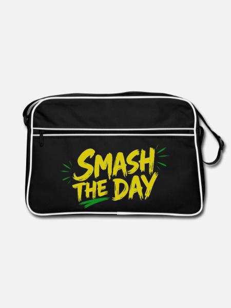 SMASH THE DAY Motivation für Padel und Tennis - Retro Tasche - Schwarz/Weiß - Vorne