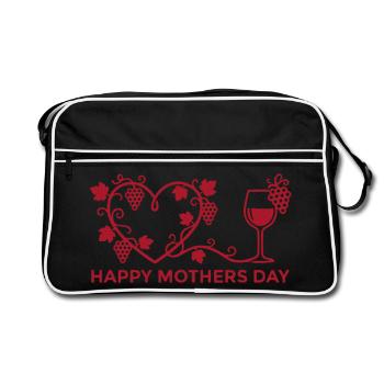 Bonne fête des mères Vin, cœur, fête des mères - Sac Retro - noir/blanc - Devant
