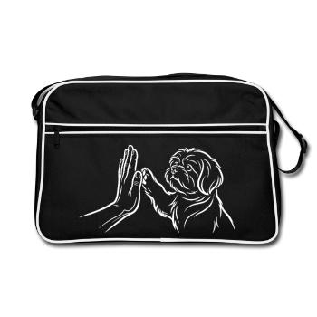 Dog Handshake High Five Paw Human Connection - Retro Bag - black/white - Front