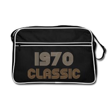 1970 Classic Striped Retro Logo - Retro Tasche - Schwarz/Weiß - Vorne