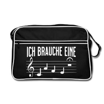 Ich brauche eine Kaffeepause mit Musiknoten - Retro Tasche - Schwarz/Weiß - Vorne