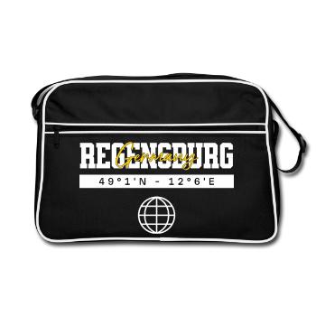 Regensburg Deutschland Koordinaten Reise Souvenir - Retro Tasche - Schwarz/Weiß - Vorne