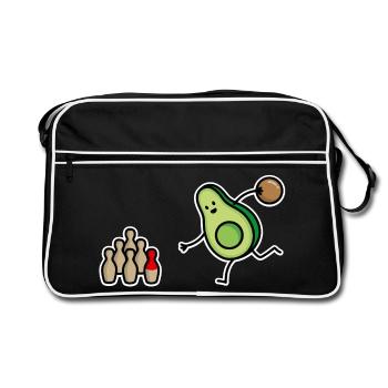 Lustige Avocado Bowling, Bowler, kegeln, Kegler - Retro Tasche - Schwarz/Weiß - Vorne