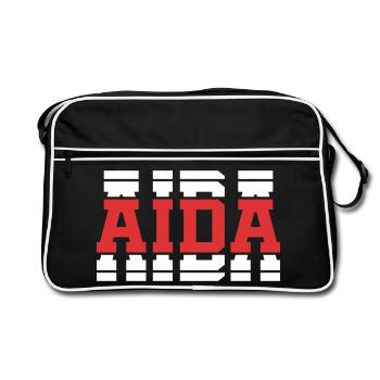 T-Shirt Aida T-Shirt Geschenkidee gestapelter Text - Retro Tasche - Schwarz/Weiß - Vorne