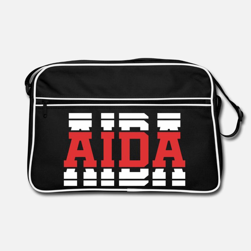 T-Shirt Aida T-Shirt Geschenkidee gestapelter Text - Retro Tasche - Schwarz/Weiß
