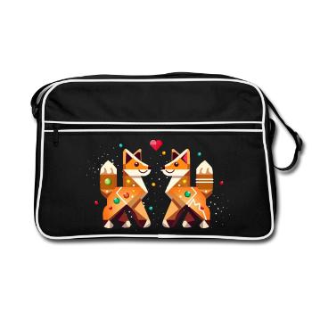 Deux renards en pain d’épices comme motif de Noël - Sac Retro - noir/blanc - Devant