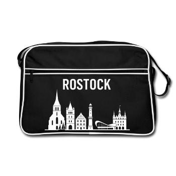 Lettrage et ligne d’horizon de Rostock - Sac Retro - noir/blanc - Devant