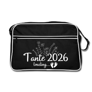 Werdende Tante 2026 - Schwangerschaft ankündigen - Retro Tasche - Schwarz/Weiß - Vorne