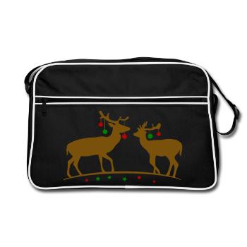 Hirsche mit Weihnachtskugeln - Retro Tasche - Schwarz/Weiß - Vorne