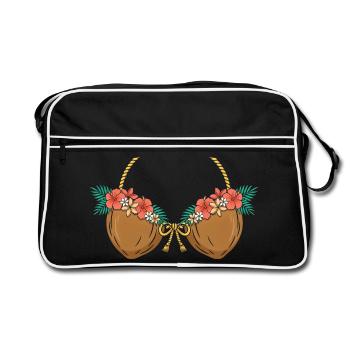 Tropisches Kokosnuss-BH Blumenstrand-Design - Retro Tasche - Schwarz/Weiß - Vorne