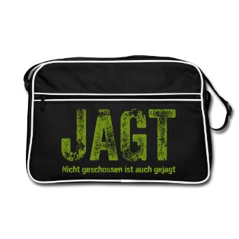 Schriftzug Jagt mit detailreichem Muster - Retro Tasche - Schwarz/Weiß - Vorne