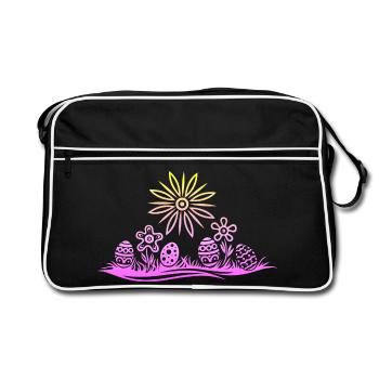 Ostern Ostereier im Gras - Retro Tasche - Schwarz/Weiß - Vorne